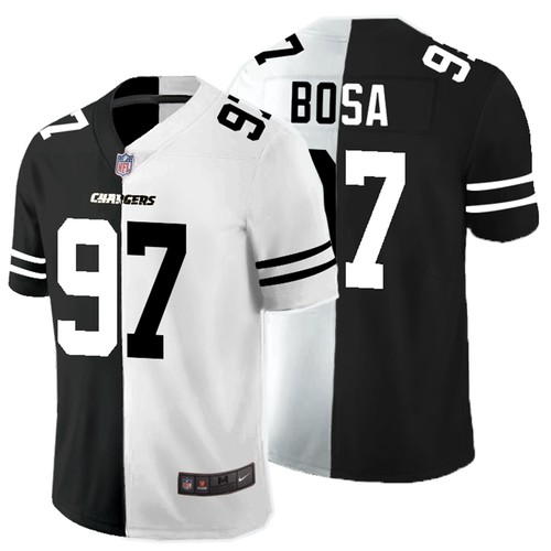 Men's Los Angeles Chargers #97 Joey Bosa Black & White Split Limited Stitched Jersey